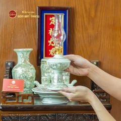 Bộ Đồ Thờ Ông Táo (Cơ Bản 6 Món) Men Hoàng Tộc Vẽ Vàng