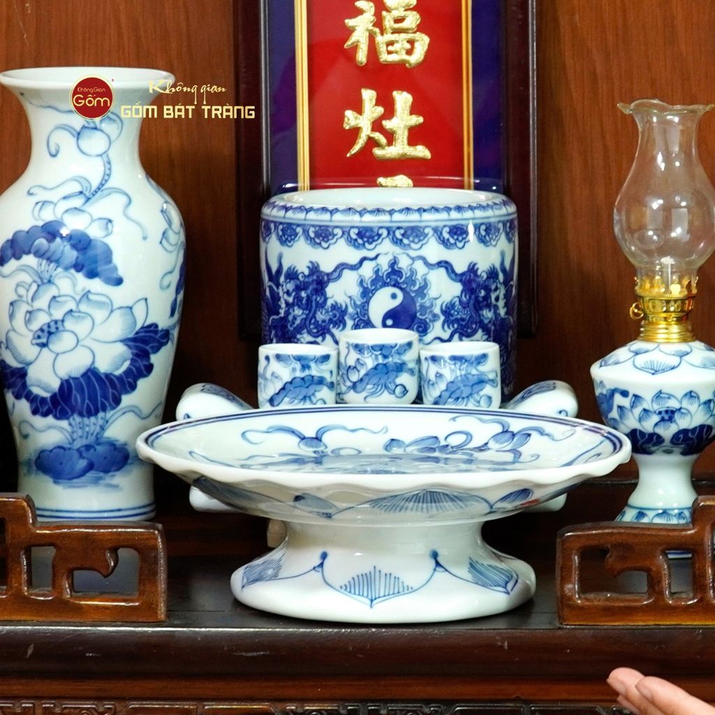 Bộ Đồ Thờ Ông Táo (Cơ Bản 6 Món) Men Lam