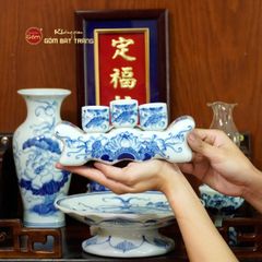 Bộ Đồ Thờ Ông Táo (Cơ Bản 6 Món) Men Lam