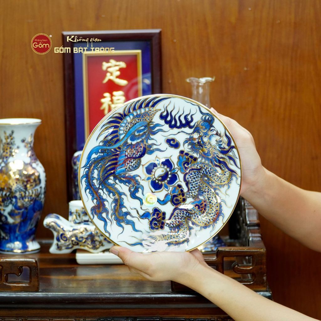 Bộ Đồ Thờ Ông Táo (Cơ Bản 6 Món) Men Lam Nổi Vẽ Vàng