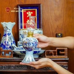 Bộ Đồ Thờ Ông Táo (Cơ Bản 6 Món) Men Lam Vẽ Vàng