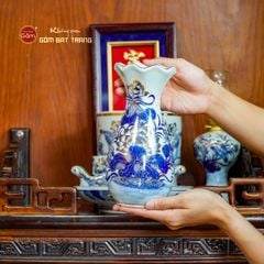 Bộ Đồ Thờ Ông Táo (Cơ Bản 6 Món) Men Lam Vẽ Vàng