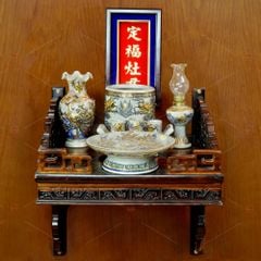 Bộ Đồ Thờ Ông Táo (Cơ Bản 6 Món) Men Rạn Vẽ Vàng