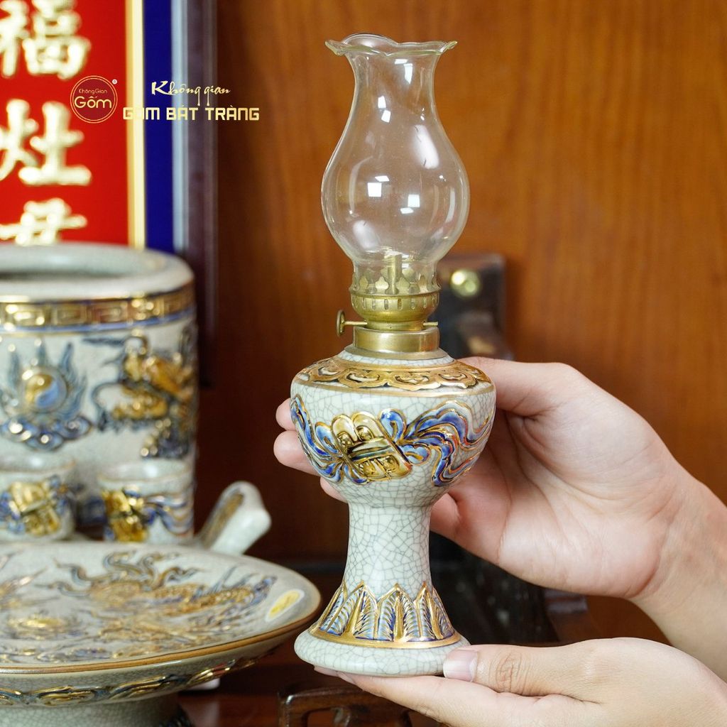 Bộ Đồ Thờ Ông Táo (Cơ Bản 6 Món) Men Rạn Vẽ Vàng