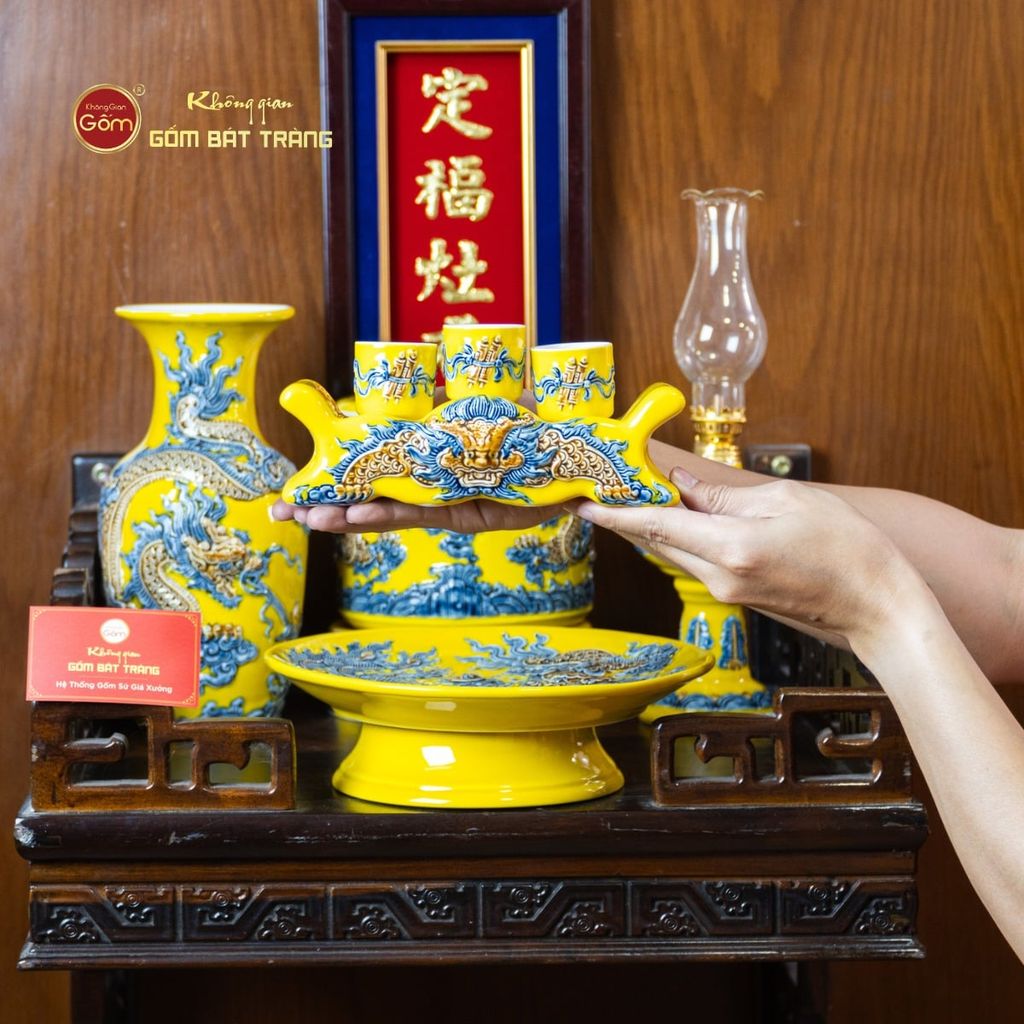 Bộ Đồ Thờ Ông Táo (Cơ Bản 6 Món) Men Vàng