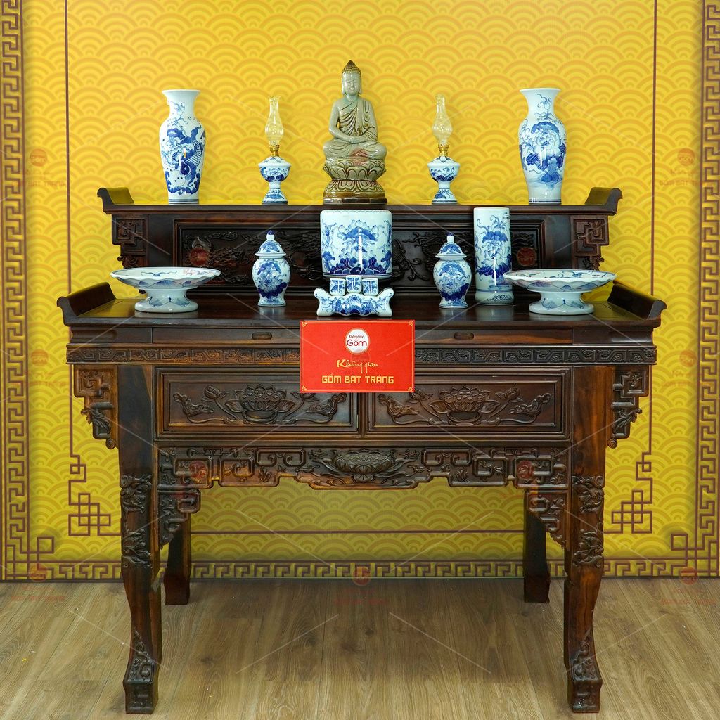 Bộ Đồ Thờ Phật (Cơ Bản 11 Món) Men Lam