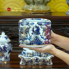 Bộ Đồ Thờ Phật (Cơ Bản 11 Món) Men Lam Nổi Vẽ Vàng