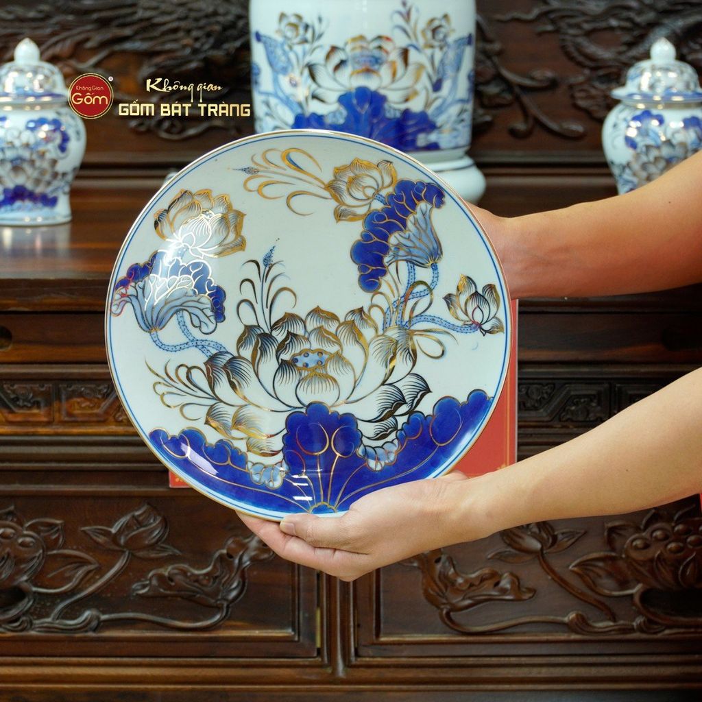 Bộ Đồ Thờ Phật (Cơ Bản 11 Món) Men Lam Vẽ Vàng