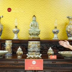 Bộ Đồ Thờ Phật (Cơ Bản 11 Món) Men Rạn Vẽ Vàng