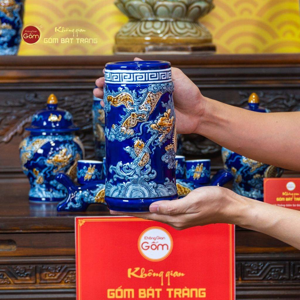 Bộ Đồ Thờ Phật (Cơ Bản 10 Món) Men Xanh Coban