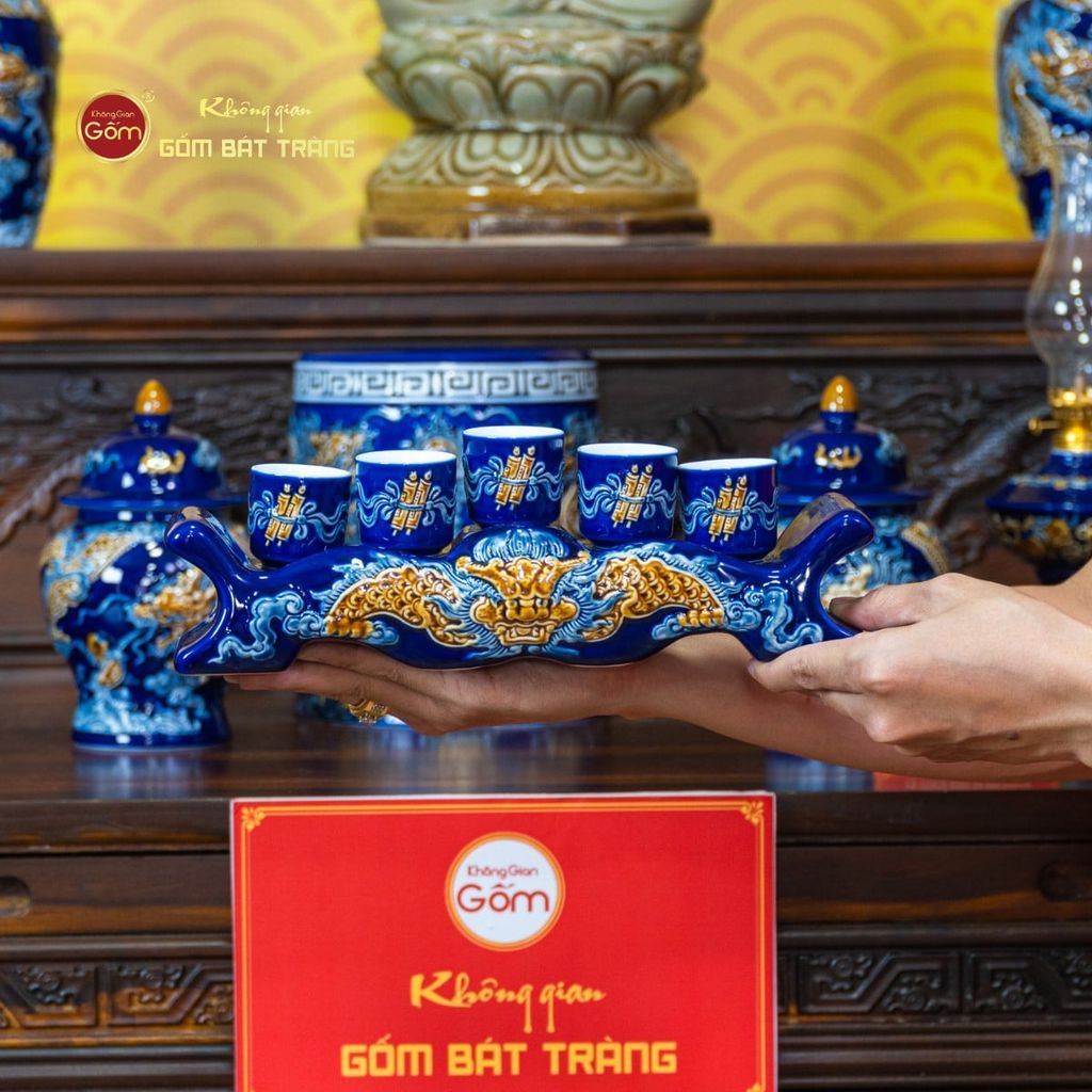 Bộ Đồ Thờ Phật (Cơ Bản 10 Món) Men Xanh Coban