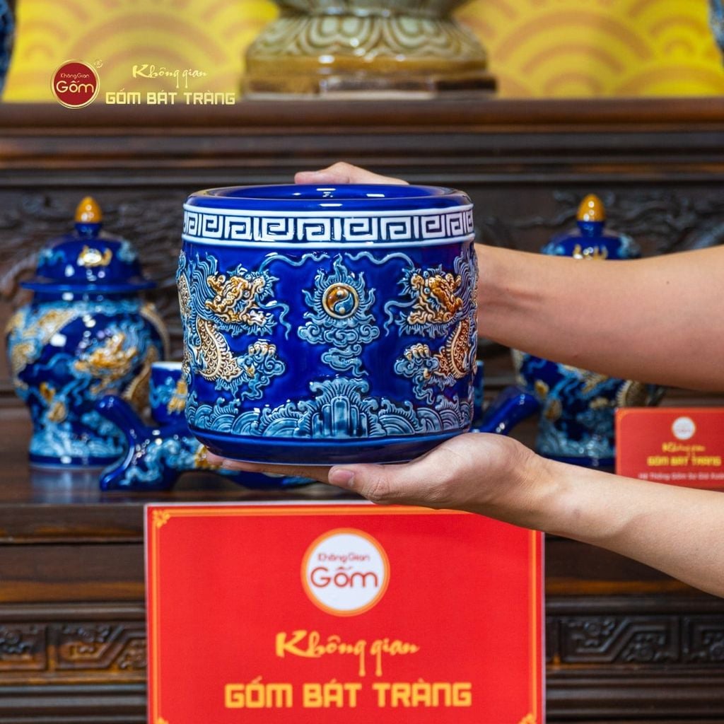 Bộ Đồ Thờ Phật (Cơ Bản 10 Món) Men Xanh Coban