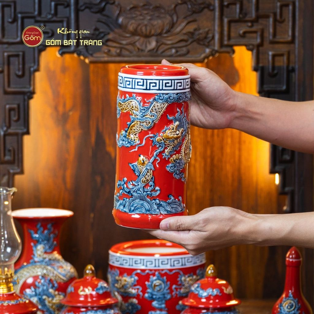 Bộ Đồ Thờ Thần Tài Thổ Địa (Cơ Bản 9 Món) Men Đỏ