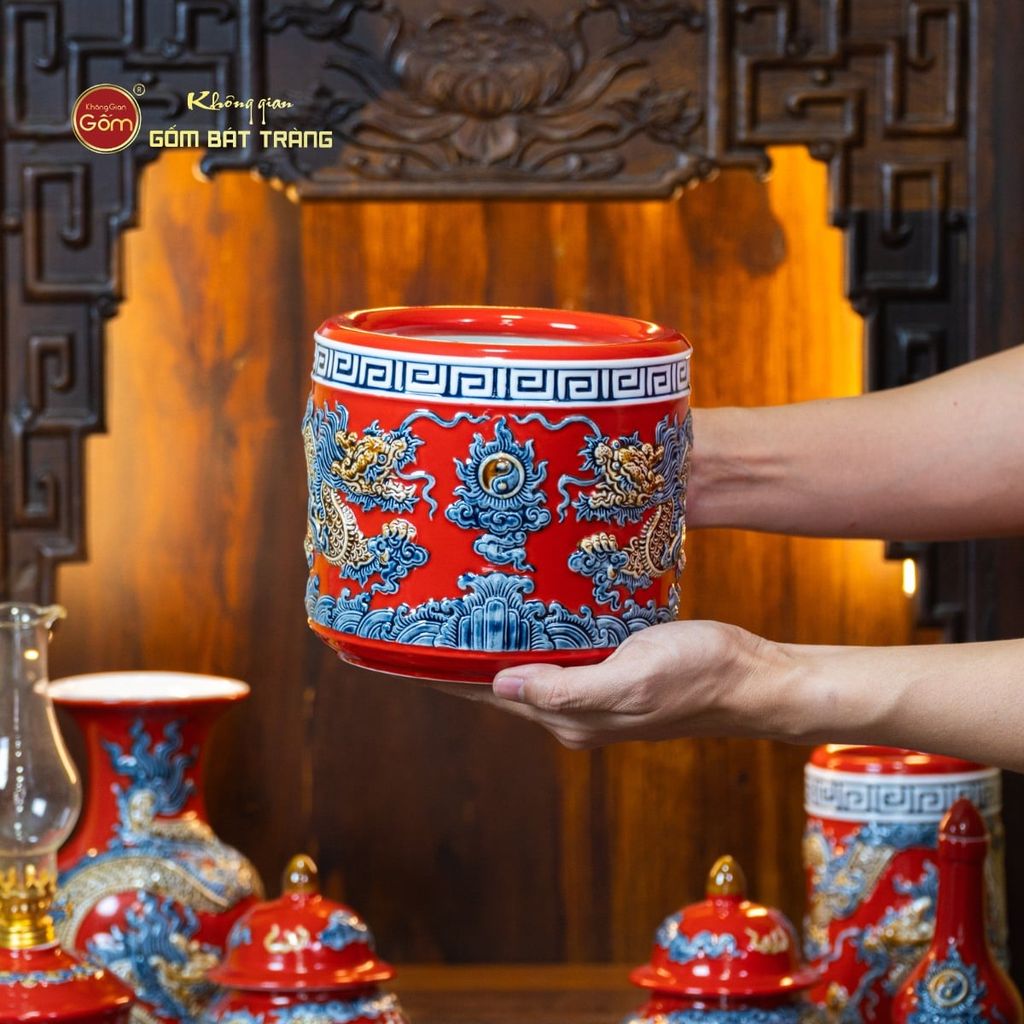 Bộ Đồ Thờ Thần Tài Thổ Địa (Cơ Bản 9 Món) Men Đỏ