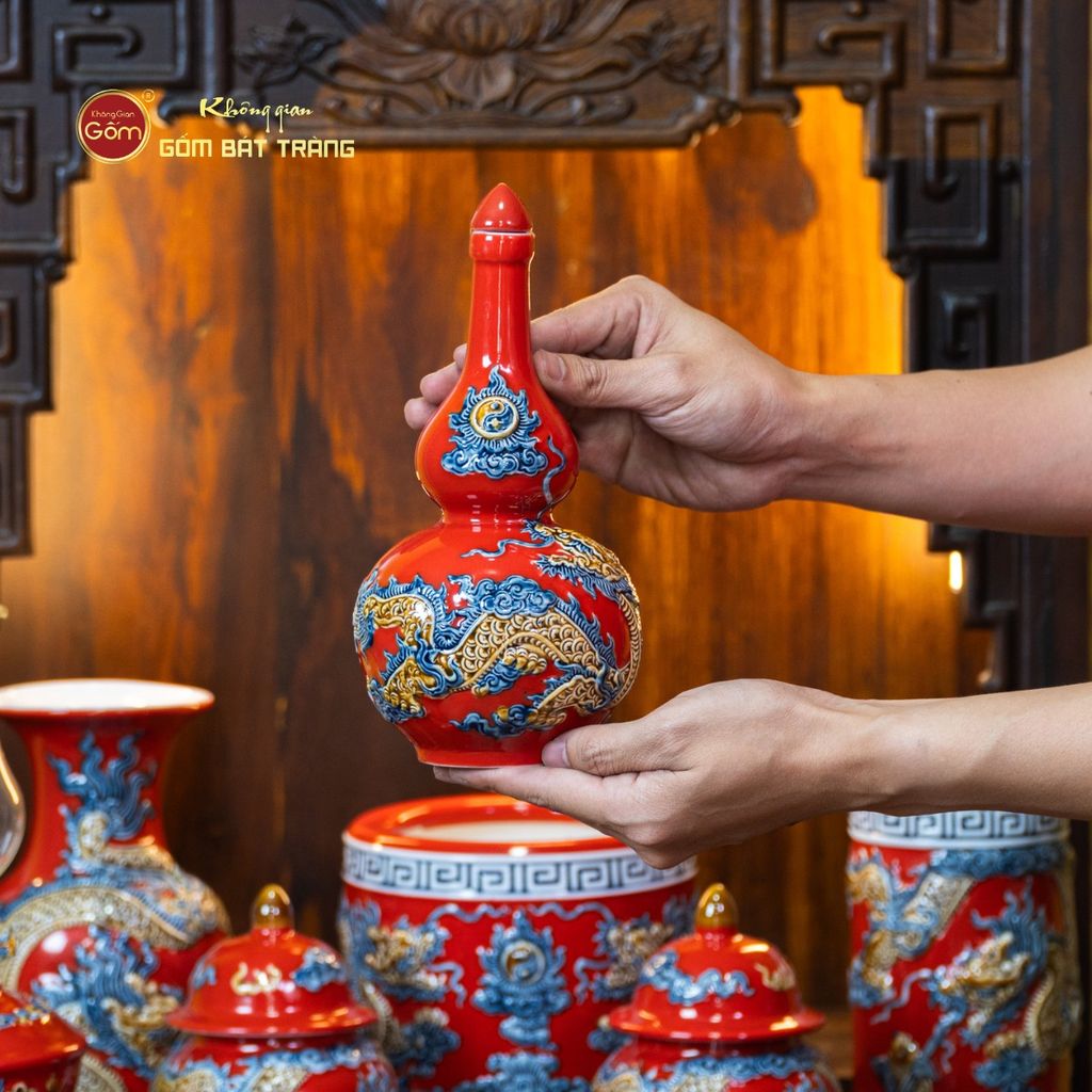 Bộ Đồ Thờ Thần Tài Thổ Địa (Cơ Bản 9 Món) Men Đỏ