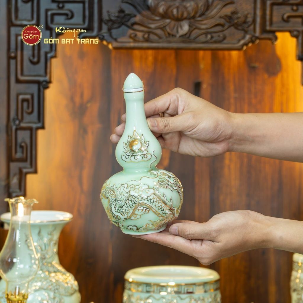 Bộ Đồ Thờ Thần Tài Thổ Địa (Cơ Bản 9 Món) Men Hoàng Tộc Vẽ Vàng