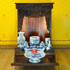 Bộ Đồ Thờ Thần Tài Thổ Địa (Cơ Bản 9 Món) Men Lam