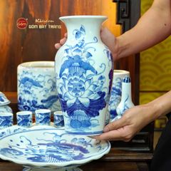 Bộ Đồ Thờ Thần Tài Thổ Địa (Cơ Bản 9 Món) Men Lam