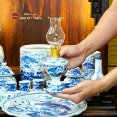 Bộ Đồ Thờ Thần Tài Thổ Địa (Cơ Bản 9 Món) Men Lam