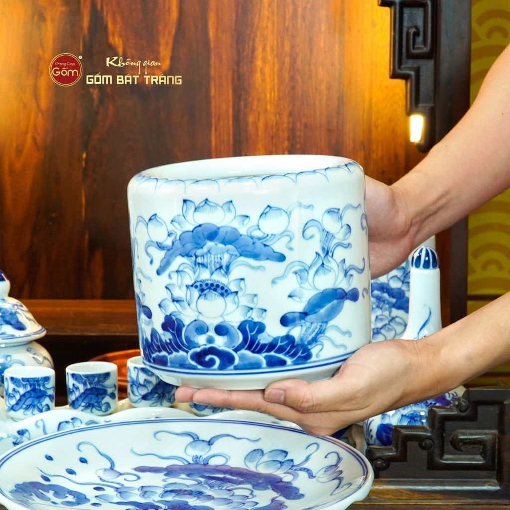 Bộ Đồ Thờ Thần Tài Thổ Địa (Cơ Bản 9 Món) Men Lam