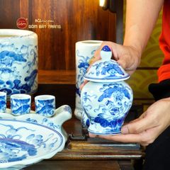 Bộ Đồ Thờ Thần Tài Thổ Địa (Cơ Bản 9 Món) Men Lam