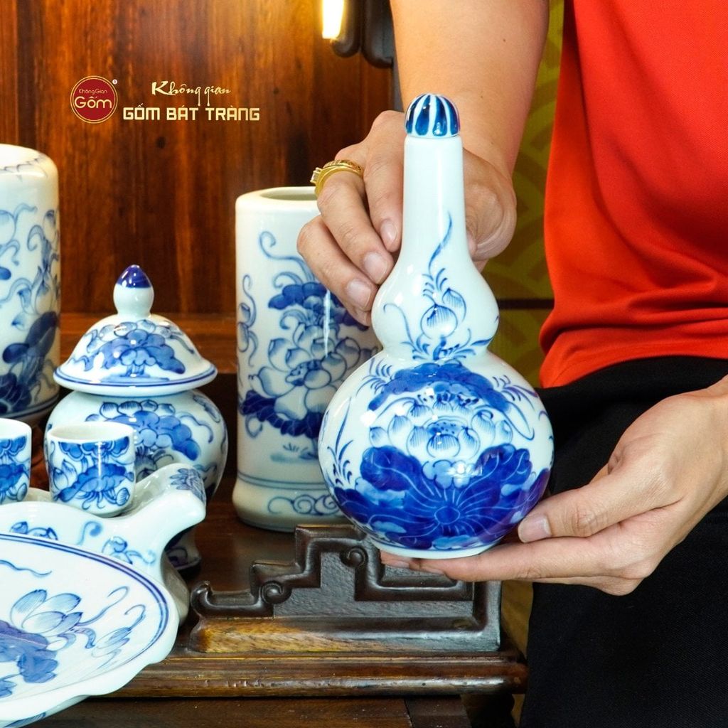 Bộ Đồ Thờ Thần Tài Thổ Địa (Cơ Bản 9 Món) Men Lam