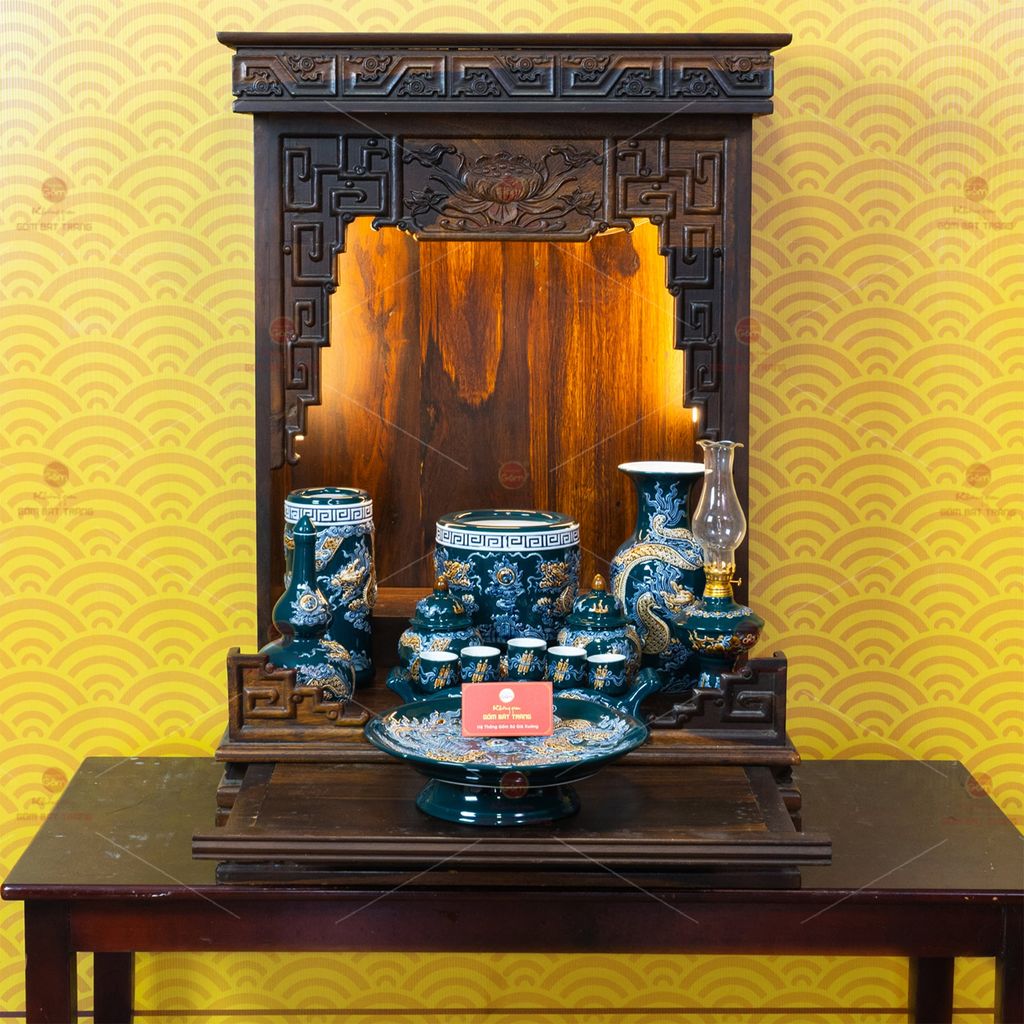 Bộ Đồ Thờ Thần Tài Thổ Địa (Cơ Bản 9 Món) Men Lục