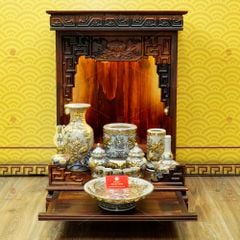 Bộ Đồ Thờ Thần Tài Thổ Địa (Cơ Bản 9 Món) Men Rạn Vẽ Vàng