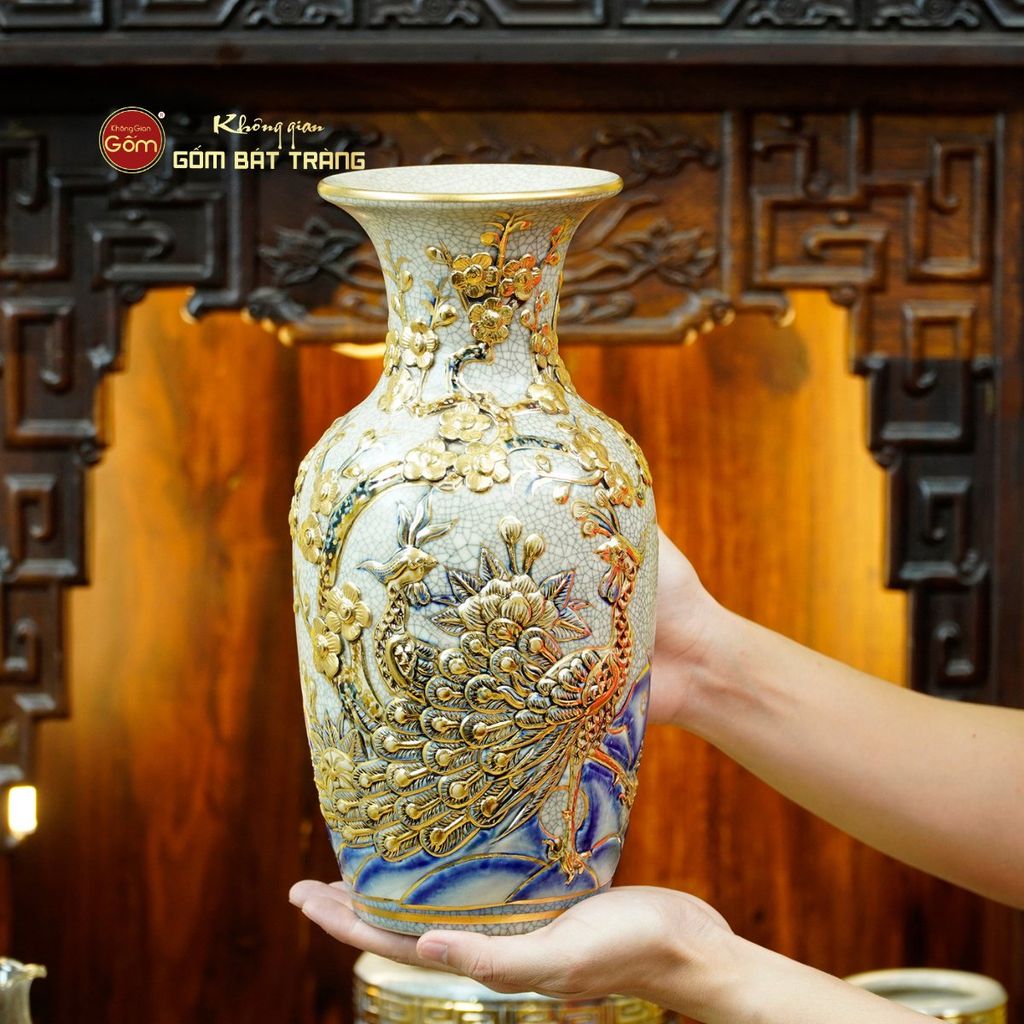 Bộ Đồ Thờ Thần Tài Thổ Địa (Cơ Bản 9 Món) Men Rạn Vẽ Vàng