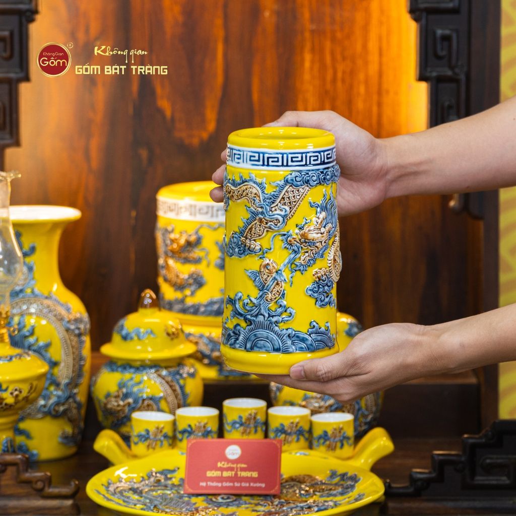 Bộ Đồ Thờ Thần Tài Thổ Địa (Cơ Bản 9 Món) Men Vàng