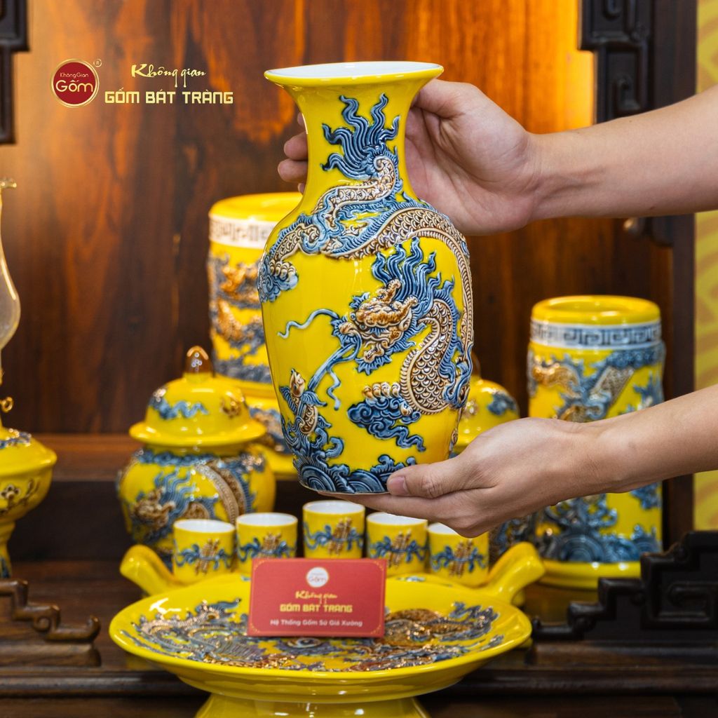 Bộ Đồ Thờ Thần Tài Thổ Địa (Cơ Bản 9 Món) Men Vàng