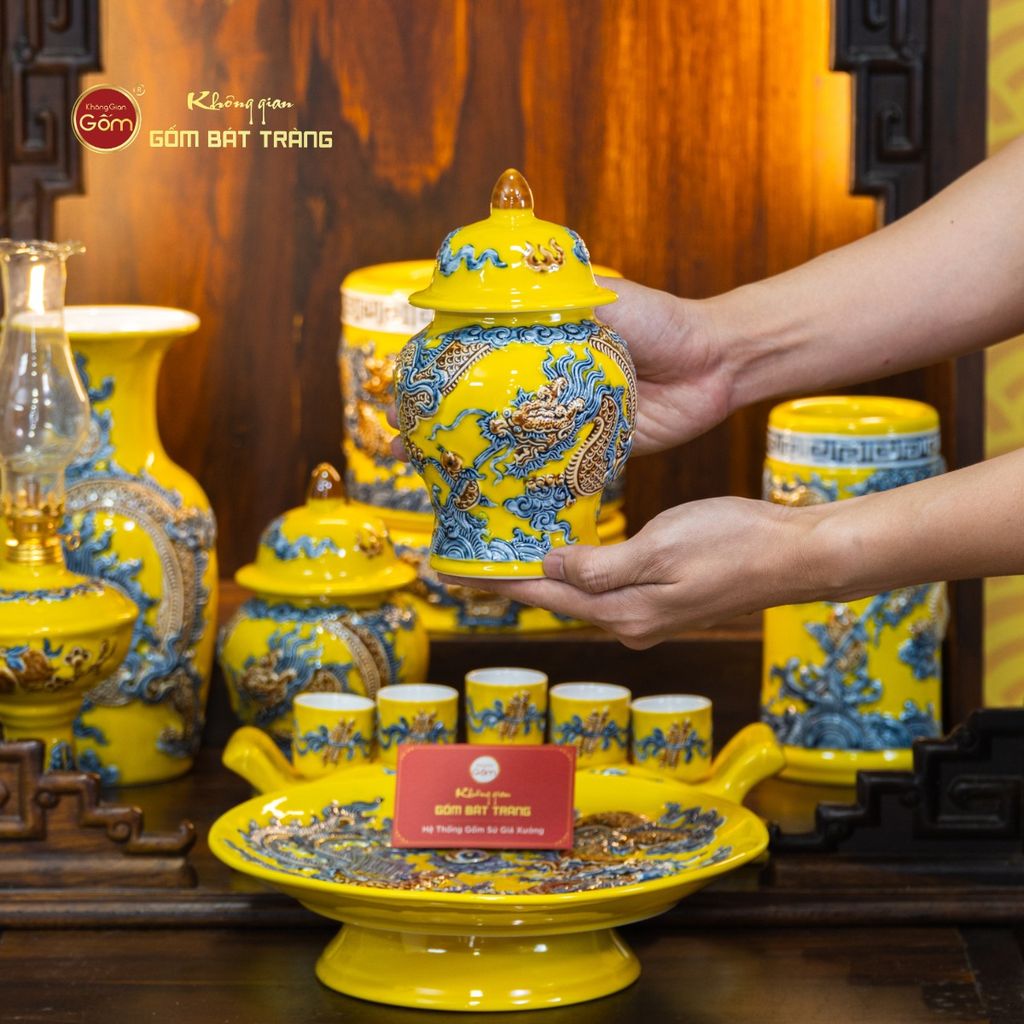 Bộ Đồ Thờ Thần Tài Thổ Địa (Cơ Bản 9 Món) Men Vàng