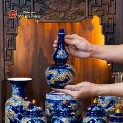 Bộ Đồ Thờ Thần Tài Thổ Địa (Cơ Bản 9 Món) Men Xanh Coban