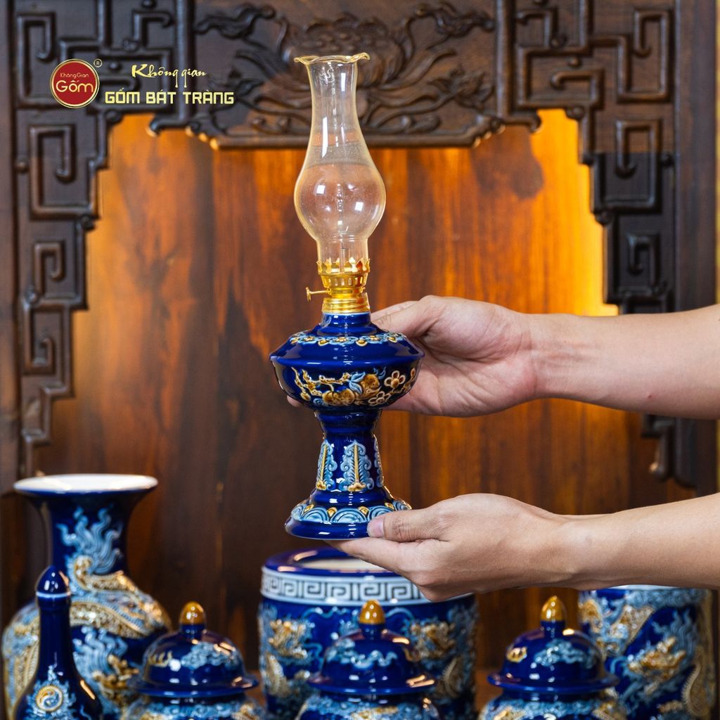 Bộ Đồ Thờ Thần Tài Thổ Địa (Cơ Bản 9 Món) Men Xanh Coban