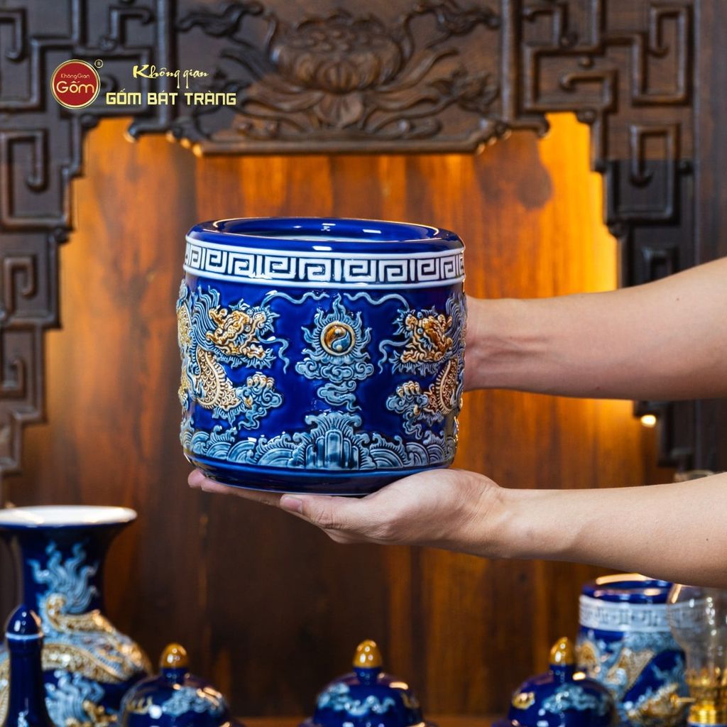 Bộ Đồ Thờ Thần Tài Thổ Địa (Cơ Bản 9 Món) Men Xanh Coban