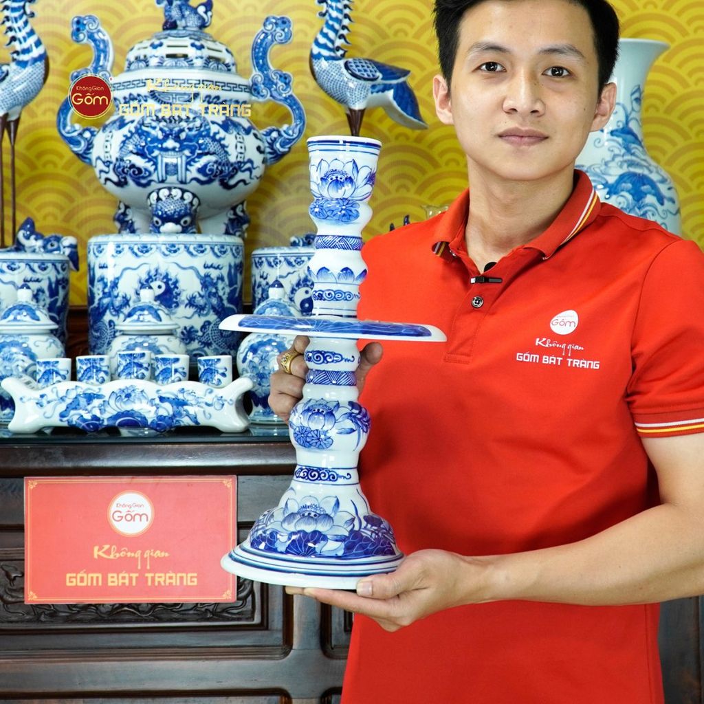 Bộ Đồ Thờ Gia Tiên (Hào Gia 34 Món) Men Lam