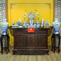 Bộ Đồ Thờ Gia Tiên (Hào Gia 29 Món) Men Lam Nổi Vẽ Vàng