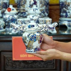 Bộ Đồ Thờ Gia Tiên (Hào Gia 29 Món) Men Lam Nổi Vẽ Vàng