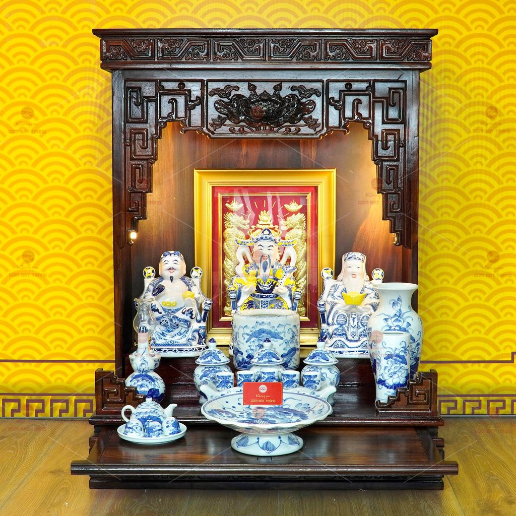 Bộ Đồ Thờ Thần Tài Thổ Địa (Hào Gia 14 Món) Men Lam