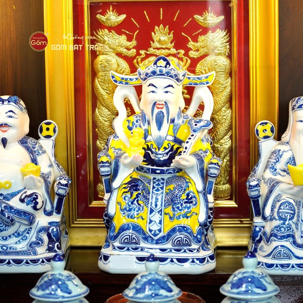 Bộ Đồ Thờ Thần Tài Thổ Địa (Hào Gia 14 Món) Men Lam