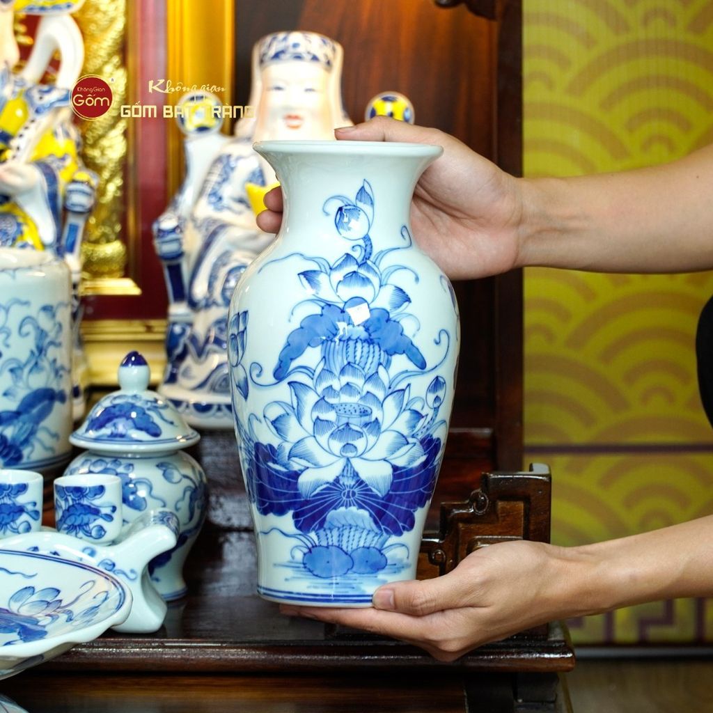 Bộ Đồ Thờ Thần Tài Thổ Địa (Hào Gia 14 Món) Men Lam