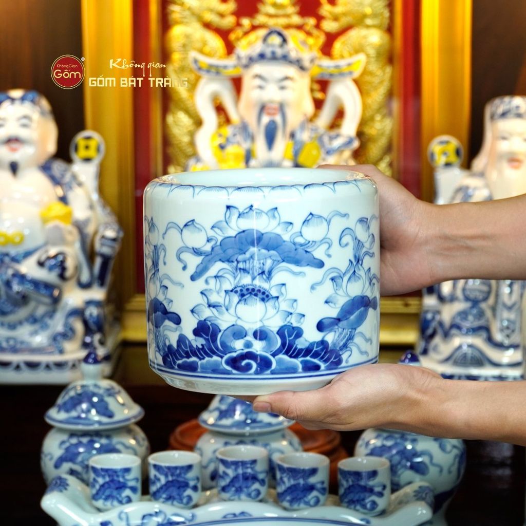 Bộ Đồ Thờ Thần Tài Thổ Địa (Hào Gia 14 Món) Men Lam