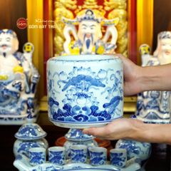 Bộ Đồ Thờ Thần Tài Thổ Địa (Hào Gia 14 Món) Men Lam