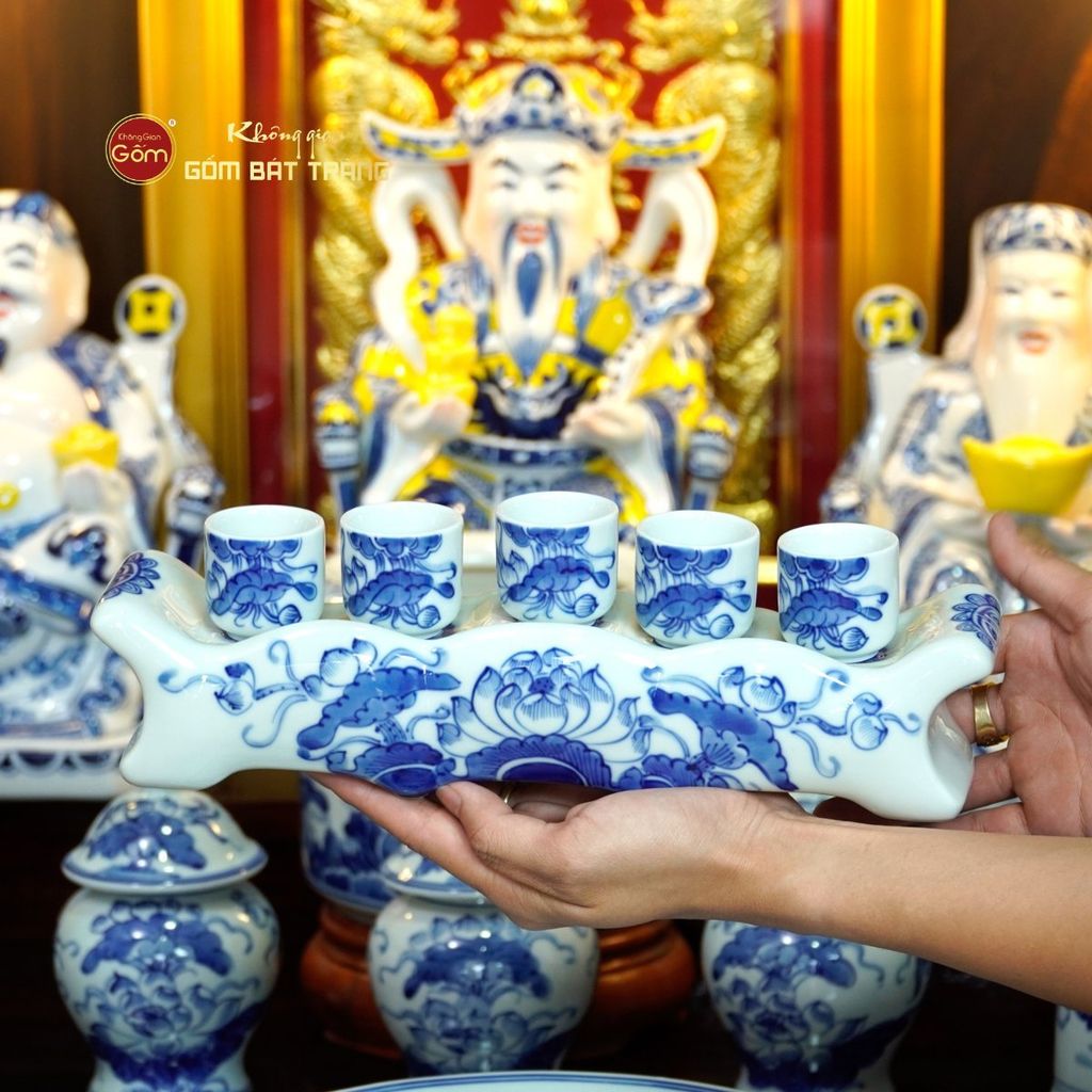 Bộ Đồ Thờ Thần Tài Thổ Địa (Hào Gia 14 Món) Men Lam