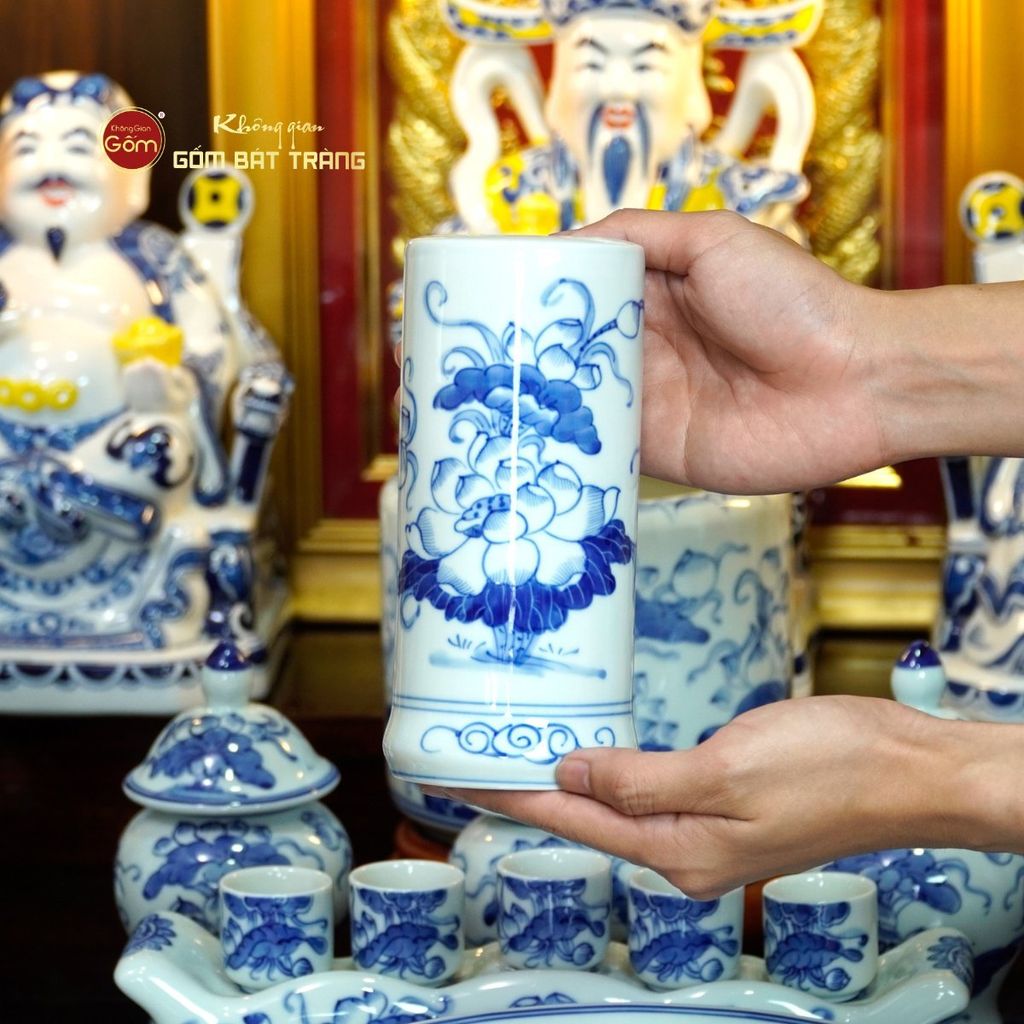 Bộ Đồ Thờ Thần Tài Thổ Địa (Hào Gia 14 Món) Men Lam