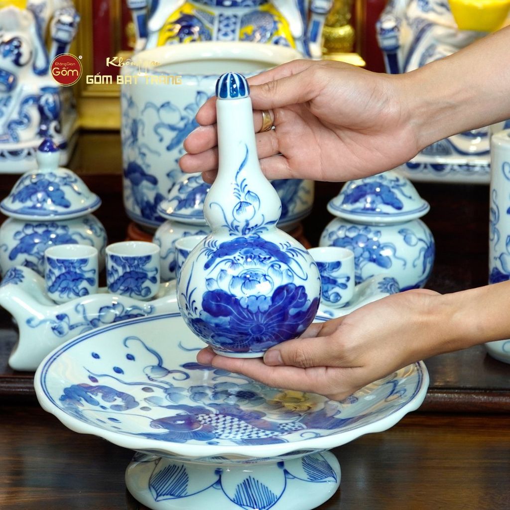 Bộ Đồ Thờ Thần Tài Thổ Địa (Hào Gia 14 Món) Men Lam