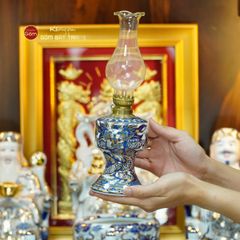 Bộ Đồ Thờ Thần Tài Thổ Địa (Hào Gia 14 Món) Men Lam Nổi Vẽ Vàng