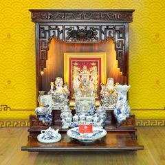 Bộ Đồ Thờ Thần Tài Thổ Địa (Hào Gia 14 Món) Men Lam Vẽ Vàng