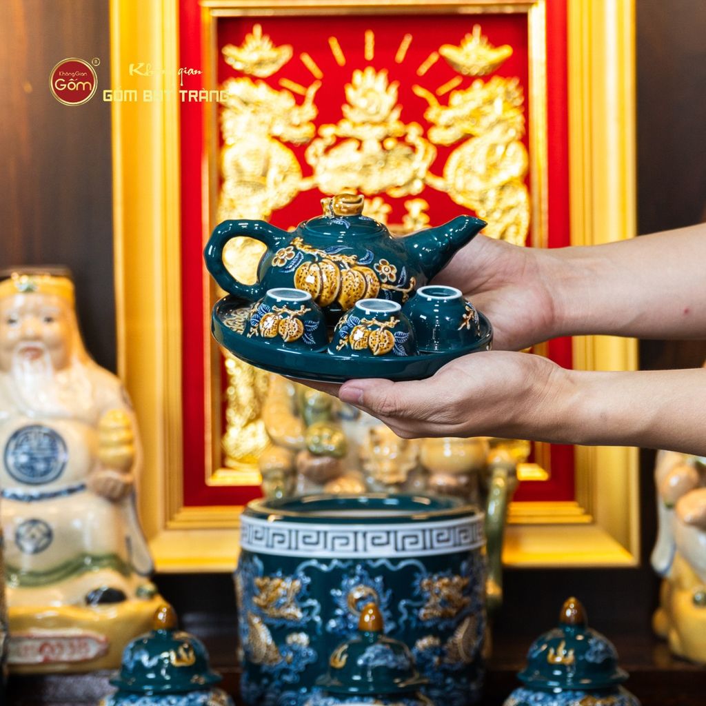 Bộ Đồ Thờ Thần Tài Thổ Địa (Hào Gia 14 Món) Men Lục