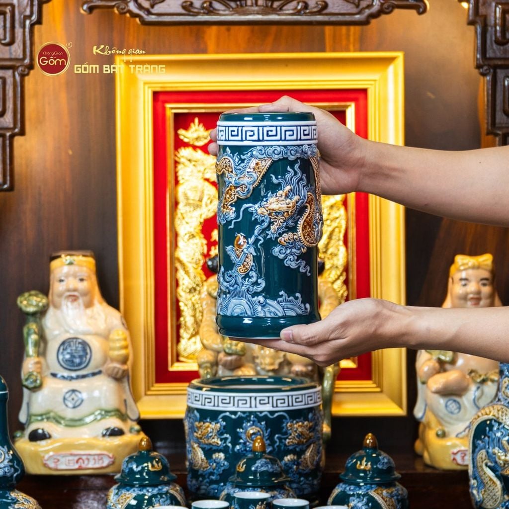 Bộ Đồ Thờ Thần Tài Thổ Địa (Hào Gia 14 Món) Men Lục